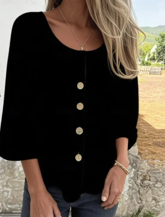 Sale Women's Blouse Solid Color Elegant Stylish Casual Long Sleeve Crew Neck Regular Tops Daily Holiday Black White Blue Brown Beige Spring Fall Women Blouses & Shirts