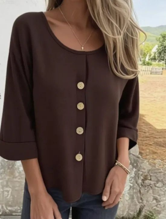 Sale Women's Blouse Solid Color Elegant Stylish Casual Long Sleeve Crew Neck Regular Tops Daily Holiday Black White Blue Brown Beige Spring Fall Women Blouses & Shirts