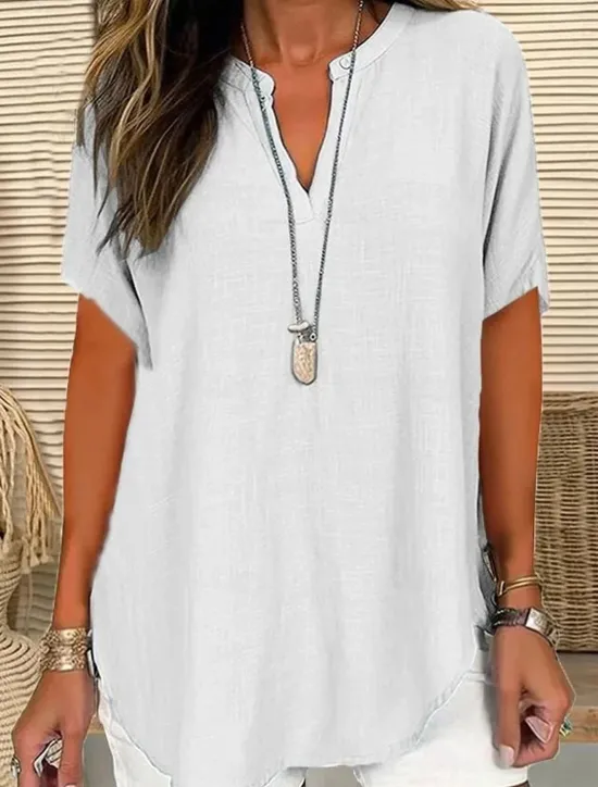 Women's Blouse Solid Color Elegant Casual Short Sleeve V Neck Regular Tops Daily Holiday Black White Pink Blue Green Summer Spring Women Blouses & Shirts