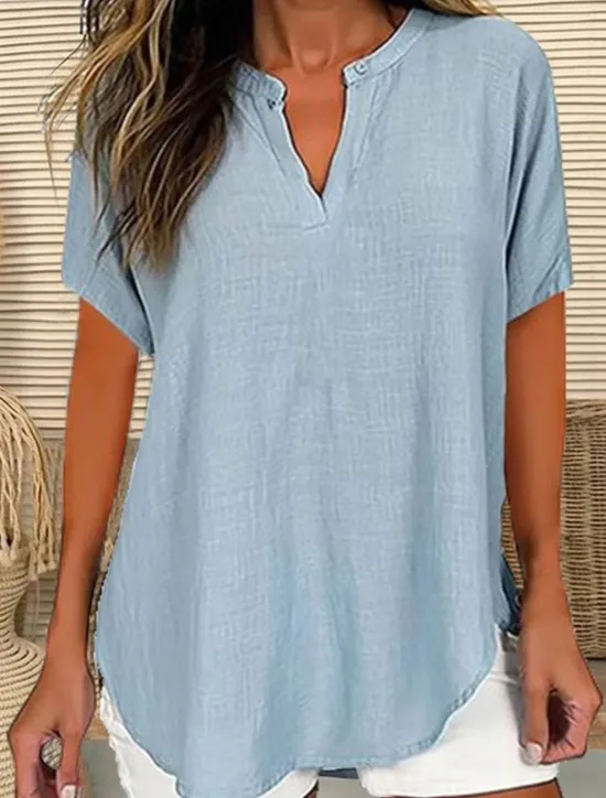 Women's Blouse Solid Color Elegant Casual Short Sleeve V Neck Regular Tops Daily Holiday Black White Pink Blue Green Summer Spring Women Blouses & Shirts