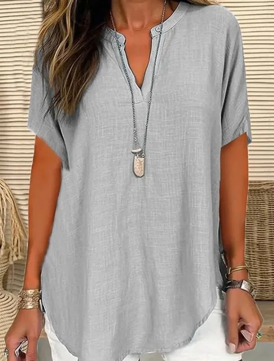 Women's Blouse Solid Color Elegant Casual Short Sleeve V Neck Regular Tops Daily Holiday Black White Pink Blue Green Summer Spring Women Blouses & Shirts