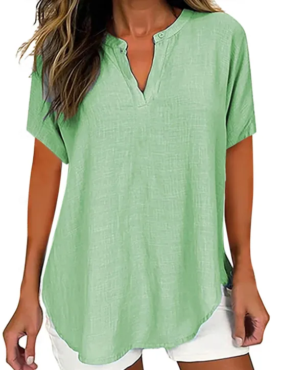 Women's Blouse Solid Color Elegant Casual Short Sleeve V Neck Regular Tops Daily Holiday Black White Pink Blue Green Summer Spring Women Blouses & Shirts