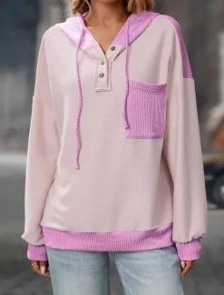 Best Women's Blouse Solid Color Vintage Daily Stylish Long Sleeve Hooded Regular Tops Daily Holiday Patchwork White + blue Light Purple Green Apricot Rose Pink Spring Fall Winter Women Hoodies & Sweatshirts