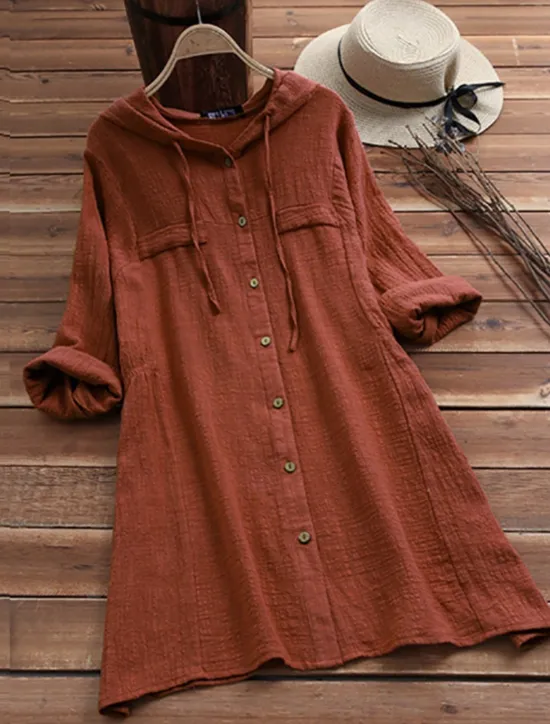 Clearance Women's Blouse Solid Color Casual Long Sleeve Hooded Long Tops Daily Pocket Buttons Yellow Wine Fuchsia Gray Summer Fall Women Hoodies & Sweatshirts