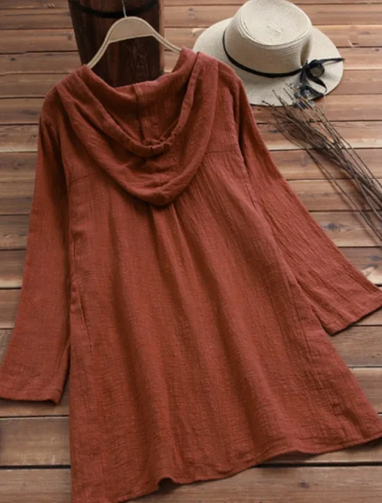 Clearance Women's Blouse Solid Color Casual Long Sleeve Hooded Long Tops Daily Pocket Buttons Yellow Wine Fuchsia Gray Summer Fall Women Hoodies & Sweatshirts