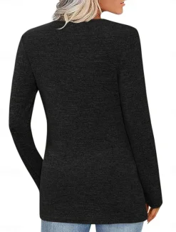 Best Women's Blouse Solid Color Stylish Casual Long Sleeve V Neck Regular Tops Daily Buttons Black Pink Wine Purple Summer Spring Women Blouses & Shirts