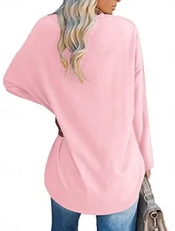 Discount Women's Blouse Solid Color Stylish Casual Long Sleeve Crew Neck Regular Tops Daily Black White Yellow Pink Spring Fall Prefall Women T-Shirts