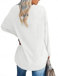 Discount Women's Blouse Solid Color Stylish Casual Long Sleeve Crew Neck Regular Tops Daily Black White Yellow Pink Spring Fall Prefall Women T-Shirts