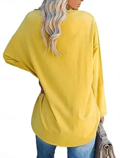 Discount Women's Blouse Solid Color Stylish Casual Long Sleeve Crew Neck Regular Tops Daily Black White Yellow Pink Spring Fall Prefall Women T-Shirts