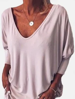 Sale Women's Blouse Solid Color Stylish Casual Long Sleeve V Neck Regular Tops Daily Black White Wine Blue Orange Summer Spring Women T-Shirts