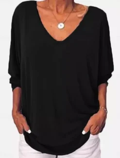 Sale Women's Blouse Solid Color Stylish Casual Long Sleeve V Neck Regular Tops Daily Black White Wine Blue Orange Summer Spring Women T-Shirts