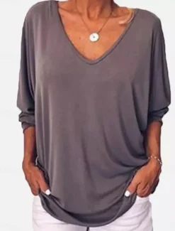 Sale Women's Blouse Solid Color Stylish Casual Long Sleeve V Neck Regular Tops Daily Black White Wine Blue Orange Summer Spring Women T-Shirts