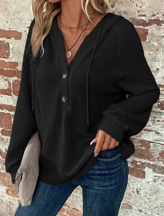 Best Women's Blouse Solid Color Stylish Casual Long Sleeve Hooded Regular Tops Daily Buttons Black Army Green Navy Blue Blue Brown Spring Fall Winter Women Hoodies & Sweatshirts
