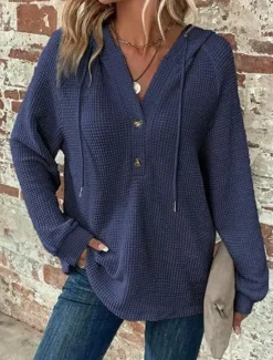 Best Women's Blouse Solid Color Stylish Casual Long Sleeve Hooded Regular Tops Daily Buttons Black Army Green Navy Blue Blue Brown Spring Fall Winter Women Hoodies & Sweatshirts