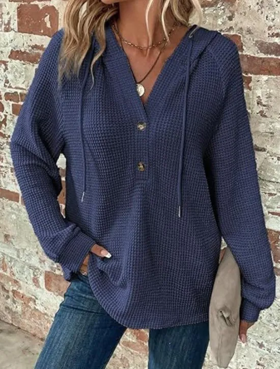 Best Women's Blouse Solid Color Stylish Casual Long Sleeve Hooded Regular Tops Daily Buttons Black Army Green Navy Blue Blue Brown Spring Fall Winter Women Hoodies & Sweatshirts