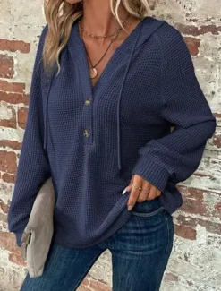 Best Women's Blouse Solid Color Stylish Casual Long Sleeve Hooded Regular Tops Daily Buttons Black Army Green Navy Blue Blue Brown Spring Fall Winter Women Hoodies & Sweatshirts