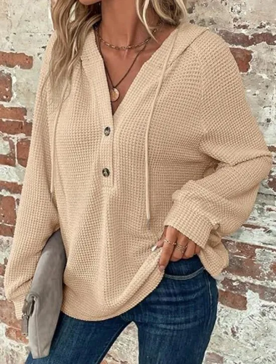 Best Women's Blouse Solid Color Stylish Casual Long Sleeve Hooded Regular Tops Daily Buttons Black Army Green Navy Blue Blue Brown Spring Fall Winter Women Hoodies & Sweatshirts
