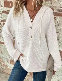 Best Women's Blouse Solid Color Stylish Casual Long Sleeve Hooded Regular Tops Daily Buttons Black Army Green Navy Blue Blue Brown Spring Fall Winter Women Hoodies & Sweatshirts
