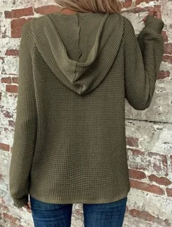 Best Women's Blouse Solid Color Stylish Casual Long Sleeve Hooded Regular Tops Daily Buttons Black Army Green Navy Blue Blue Brown Spring Fall Winter Women Hoodies & Sweatshirts