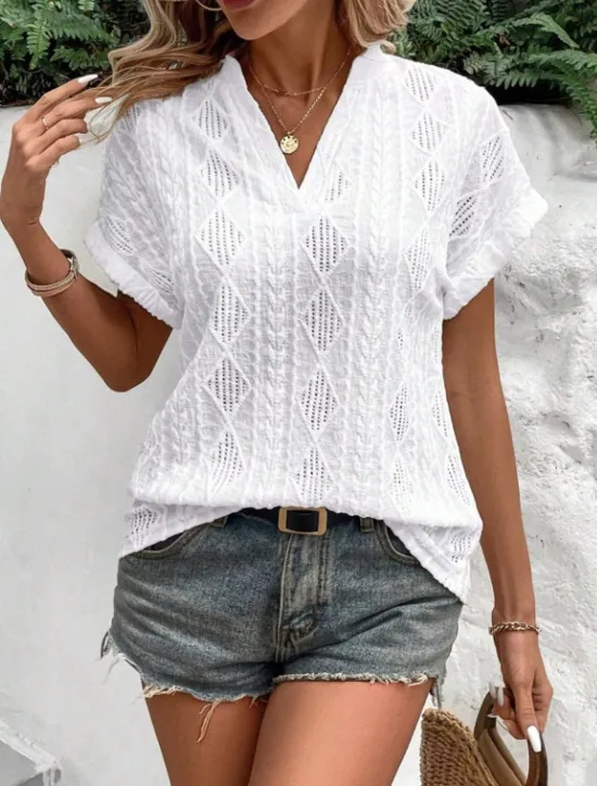 Clearance Women's Blouse Solid Color Elegant Casual Short Sleeve V Neck Regular Tops Daily Holiday White Pink Blue Green Summer Women Blouses & Shirts