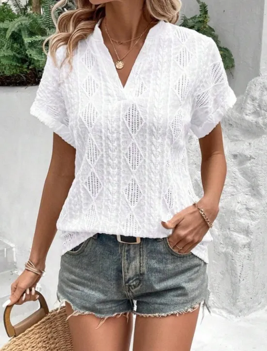 Clearance Women's Blouse Solid Color Elegant Casual Short Sleeve V Neck Regular Tops Daily Holiday White Pink Blue Green Summer Women Blouses & Shirts
