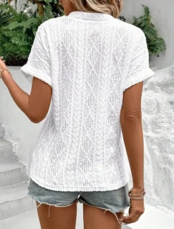 Clearance Women's Blouse Solid Color Elegant Casual Short Sleeve V Neck Regular Tops Daily Holiday White Pink Blue Green Summer Women Blouses & Shirts