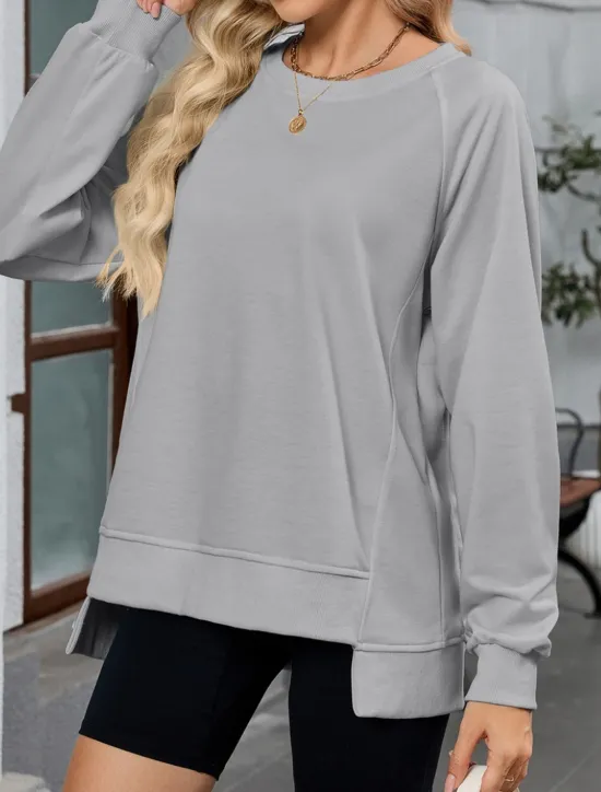 New Women's Blouse Solid Color Stylish Casual Long Sleeve Crew Neck Regular Tops Daily Pink Blue Khaki Gray Summer Spring Women Hoodies & Sweatshirts