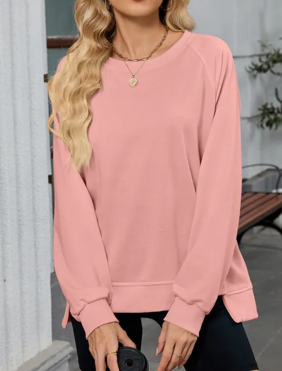 New Women's Blouse Solid Color Stylish Casual Long Sleeve Crew Neck Regular Tops Daily Pink Blue Khaki Gray Summer Spring Women Hoodies & Sweatshirts