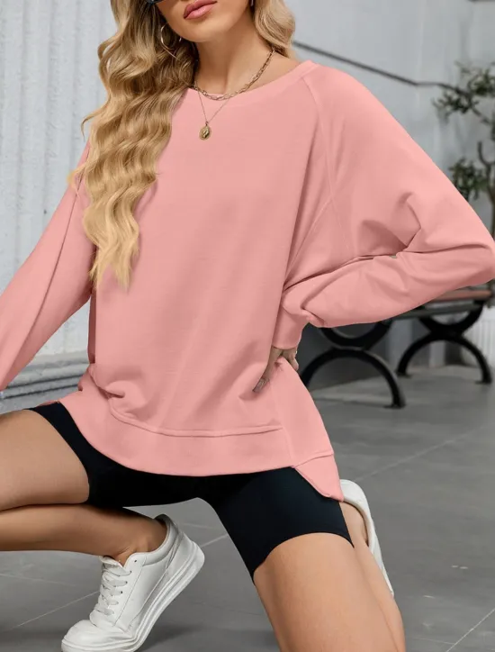 New Women's Blouse Solid Color Stylish Casual Long Sleeve Crew Neck Regular Tops Daily Pink Blue Khaki Gray Summer Spring Women Hoodies & Sweatshirts