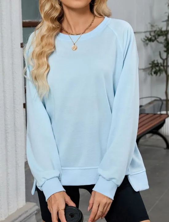 New Women's Blouse Solid Color Stylish Casual Long Sleeve Crew Neck Regular Tops Daily Pink Blue Khaki Gray Summer Spring Women Hoodies & Sweatshirts