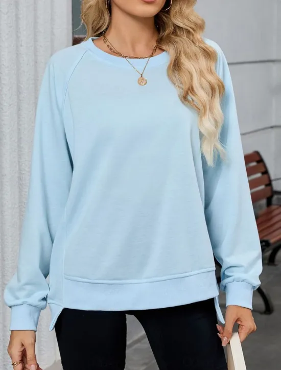 New Women's Blouse Solid Color Stylish Casual Long Sleeve Crew Neck Regular Tops Daily Pink Blue Khaki Gray Summer Spring Women Hoodies & Sweatshirts