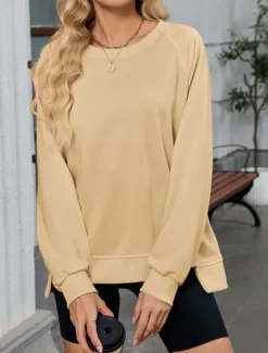 New Women's Blouse Solid Color Stylish Casual Long Sleeve Crew Neck Regular Tops Daily Pink Blue Khaki Gray Summer Spring Women Hoodies & Sweatshirts