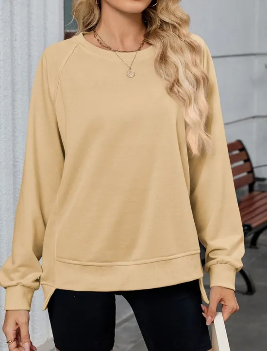 New Women's Blouse Solid Color Stylish Casual Long Sleeve Crew Neck Regular Tops Daily Pink Blue Khaki Gray Summer Spring Women Hoodies & Sweatshirts