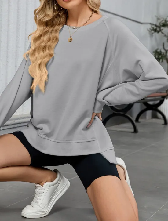 New Women's Blouse Solid Color Stylish Casual Long Sleeve Crew Neck Regular Tops Daily Pink Blue Khaki Gray Summer Spring Women Hoodies & Sweatshirts