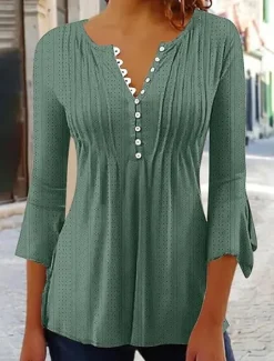 Hot Women's Blouse Stylish Long Sleeve Regular Tops Crew Neck Daily Blue Purple Green Spring Fall Women Blouses & Shirts