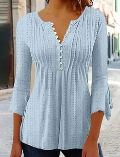Hot Women's Blouse Stylish Long Sleeve Regular Tops Crew Neck Daily Blue Purple Green Spring Fall Women Blouses & Shirts