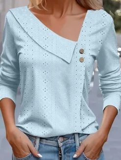 Outlet Women's Blouse Stylish Long Sleeve Regular Tops Crew Neck Daily Royal Blue Blue Purple Green Spring Fall Women Lace Tops