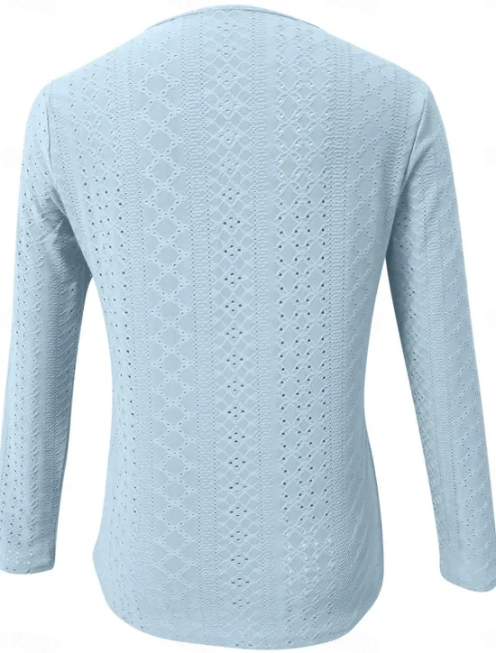 Outlet Women's Blouse Stylish Long Sleeve Regular Tops Crew Neck Daily Royal Blue Blue Purple Green Spring Fall Women Lace Tops
