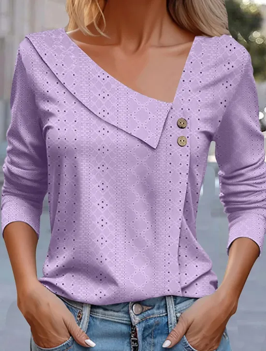 Outlet Women's Blouse Stylish Long Sleeve Regular Tops Crew Neck Daily Royal Blue Blue Purple Green Spring Fall Women Lace Tops