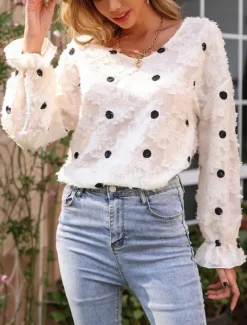 Clearance Women's Blouse Stylish Modern Ruffle Long Sleeve Regular Tops Crew Neck Work Daily Spring Fall Winter Women Lace Tops