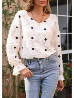 Clearance Women's Blouse Stylish Modern Ruffle Long Sleeve Regular Tops Crew Neck Work Daily Spring Fall Winter Women Lace Tops