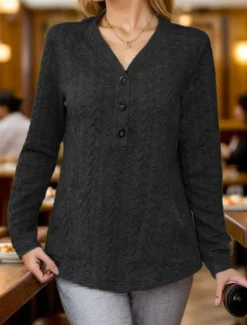 Outlet Women's Blouse Stylish Modern Long Sleeve Regular Tops V Neck Work Daily Black Light Grey Spring Fall Women Hoodies & Sweatshirts