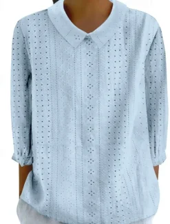 Outlet Women's Blouse Stylish Modern Hollow Out 3/4 Length Sleeve Regular Tops Shirt Collar Work Daily Yellow Blue Sky Blue Green Spring Fall Women Lace Tops