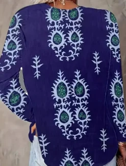 Sale Women's Blouse Tunic V Neck Long Sleeve Boho Casual Tops Floral Graphic Vintage Tropical Regular Tops Daily Wear Print Blue Orange Green Women Boho Tops