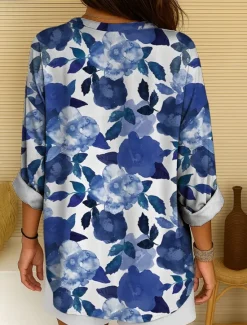 Outlet Women's Blouse Tunic V Neck Long Sleeve Boho Casual Floral Graphic Vintage Tropical Regular Tops Daily Wear Print Yellow Red Blue Purple Green Women Blouses & Shirts