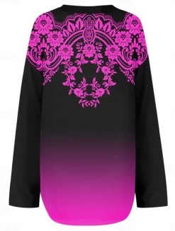 Outlet Women's Blouse Tunic V Neck Long Sleeve Boho Casual Ombre Graphic Geometric Elegant Daily Regular Tops Daily Print White Red Blue Purple Women Boho Tops