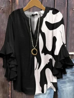 Sale Women's Blouse V Neck Graphic Geometric Bohemia Vintage Daily 3/4 Length Sleeve Regular Tops Daily Holiday Vacation Wear Print Black White Yellow Green Khaki Summer Spring Fall Women Blouses & Shirts