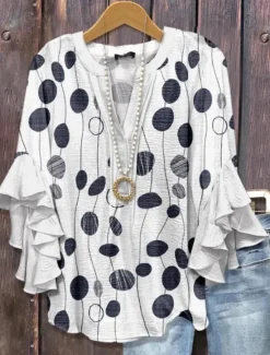 Sale Women's Blouse V Neck Graphic Geometric Bohemia Vintage Daily 3/4 Length Sleeve Regular Tops Daily Holiday Vacation Wear Print Black White Yellow Green Khaki Summer Spring Fall Women Blouses & Shirts