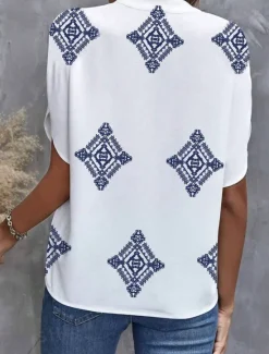 Hot Women's Blouse V Neck Graphic Geometric Stylish Beach Short Sleeve Regular Tops Daily Print Summer Spring Women Boho Tops