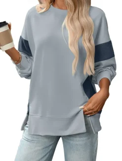 New Women's Blouse Vintage Tropical Daily Long Sleeve Regular Tops Work Daily Holiday Patchwork Zipper Gray blue Black Pink Apricot Spring Fall Winter Women Tank Tops & Camis